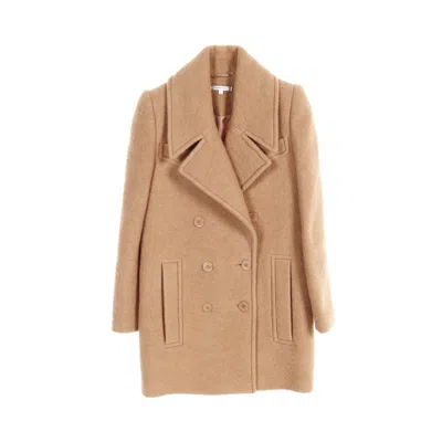 Carven Double Button Chester Coat Wool Beige In Brown