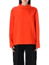 Carven Double Satin Blouse With High Collar In Jasper Orange