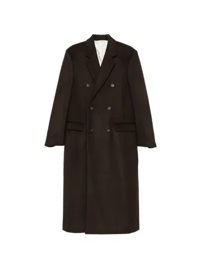 Carven Double-breasted Pearl-detail Coat In Brown