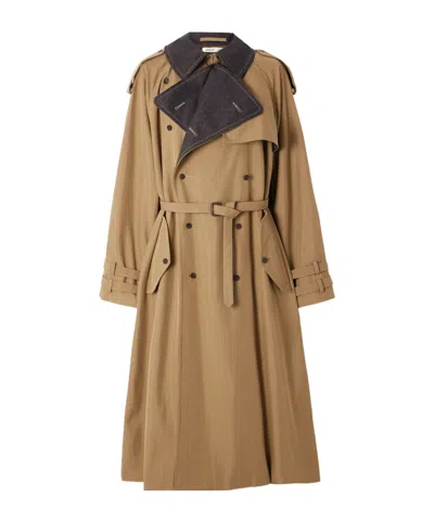 Carven Double-breasted Wool-felt Trimmed Cotton-blend Twill Trench Coat In Brown