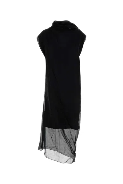 Carven Sheer-overlay Draped Midi Dress In Black