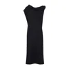 Carven Draped Neckline Midi Dress With Side Slit In Black