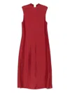 Carven Red Straight Silk Toile Midi Dress