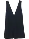 Carven Cashmere Sleeveless V-neck Dress With Side Slit Pockets In Blue