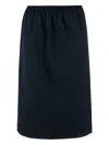 Carven Navy Blue Pull-on Silk Toile Midi Skirt In Blue