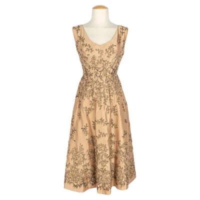 Pre-owned Carven Embroidered Dress 1960s In Sand