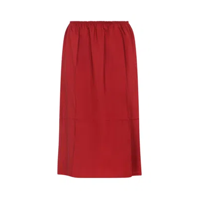 Carven English Rose Red Silk Pull On Skirt