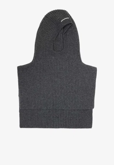 Carven Face-framing Ribbed Cashmere Balaclava In Gray