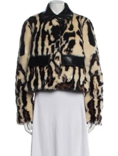 Pre-owned Carven Faux Fur Animal Print Faux Fur Jacket In Neutral