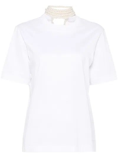 CARVEN CARVEN FAUX PEARL-EMBELLISHED WHITE COTTON T-SHIRT