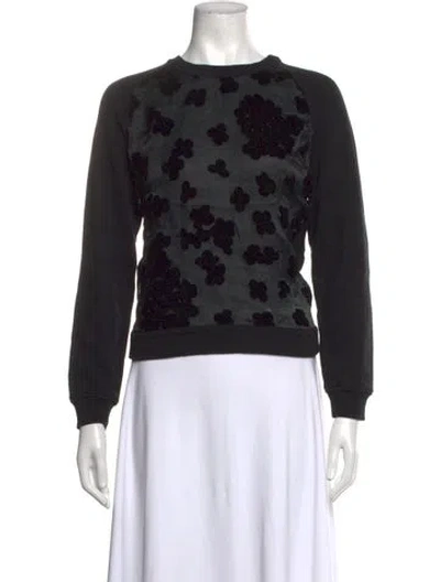Pre-owned Carven Floral Print Crew Neck Sweatshirt In Black