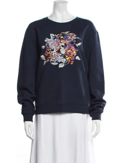 Pre-owned Carven Floral Print Crew Neck Sweatshirt In Blue