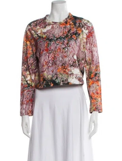 Pre-owned Carven Floral Print Crew Neck Top In Orange