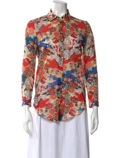 Pre-owned Carven Floral Print Long Sleeve Top In Red
