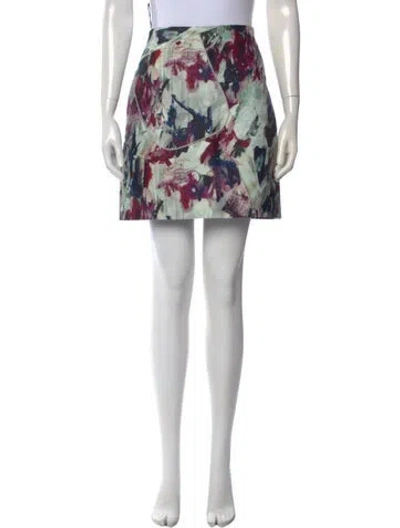 Pre-owned Carven Floral Print Mini Skirt In White