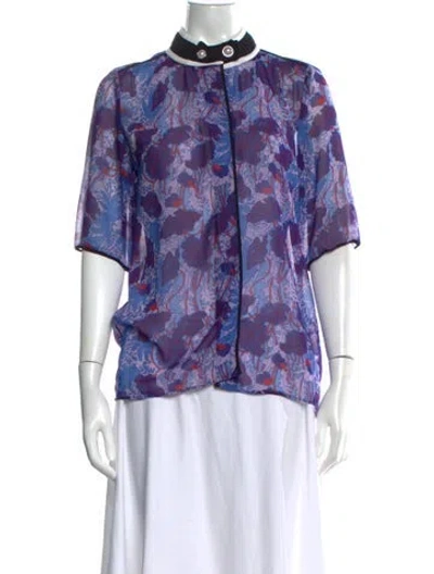 Pre-owned Carven Floral Print Short Sleeve Top In Blue