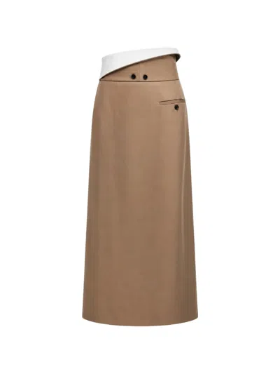 Carven Fold-over Waist Slit-detail Maxi Skirt In Brown