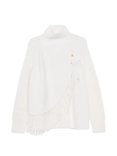 Carven Fringed High-neck Knit In White