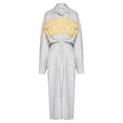 Pre-owned Carven Gathered Shirt Dress In Gray