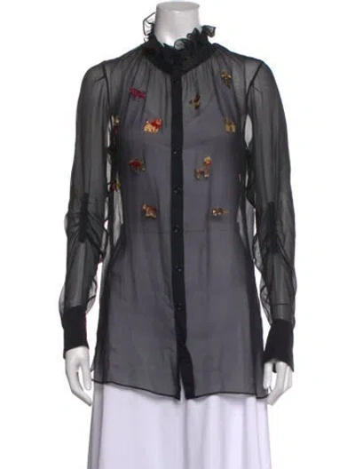 Pre-owned Carven Graphic Print Long Sleeve Blouse In Black