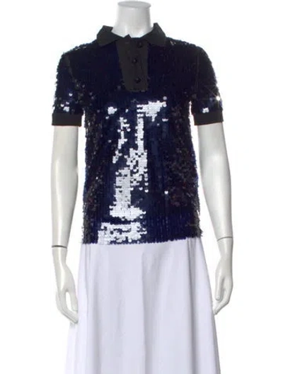 Pre-owned Carven Graphic Print Short Sleeve Polo In Black/blue