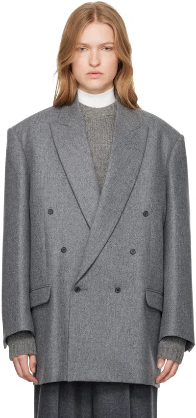 Carven Oversize Wool Blazer In Grey