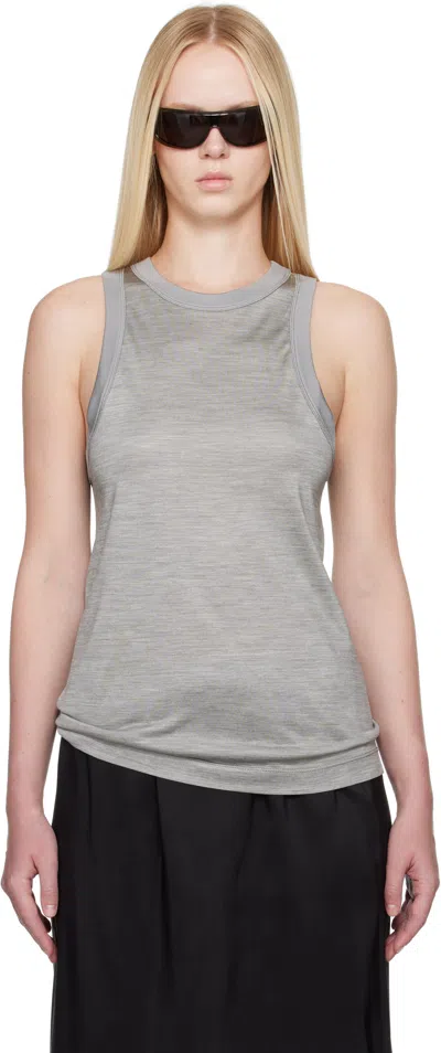 Carven Gray Silk Jersey Tank Top In Heather Grey