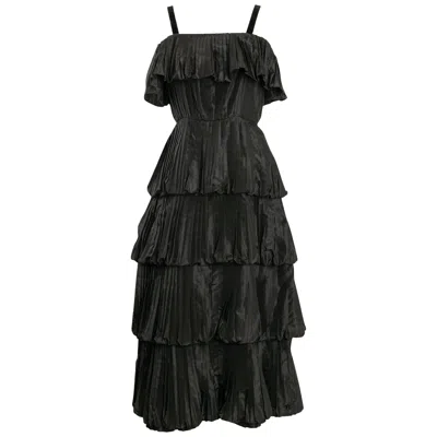 Pre-owned Carven Haute Couture Black Silk Taffeta Dress With Accordion Pleats