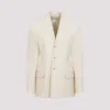 Carven Parchment White Wool Blazer With Notched Collar In Parchment
