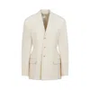 Carven Parchment White Wool Blazer With Notched Collar In Beige