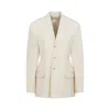Carven Parchment White Wool Blazer With Notched Collar In Beige