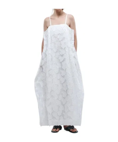 Carven Jacquard Pleated Bubble Dress In White