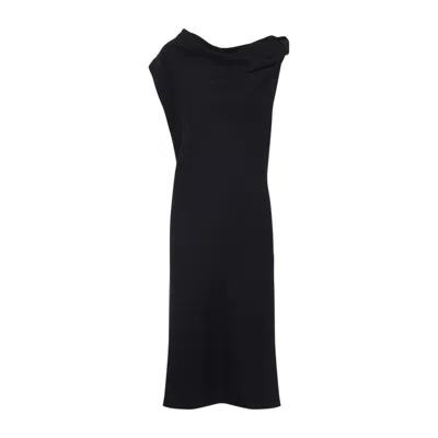 CARVEN KNOT SHIRT BLUE WOOL MIDI DRESS