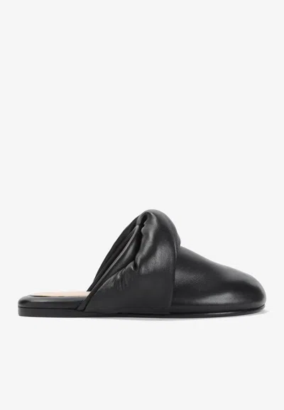 Carven Knotted Leather Flat Mules In Black