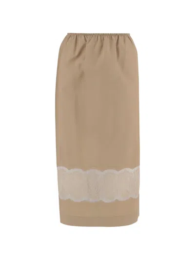Carven Lace-panel Midi Skirt In Brown