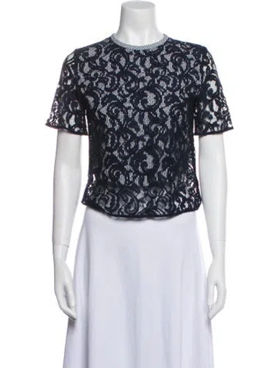 Pre-owned Carven Lace Pattern Crew Neck Blouse In Blue