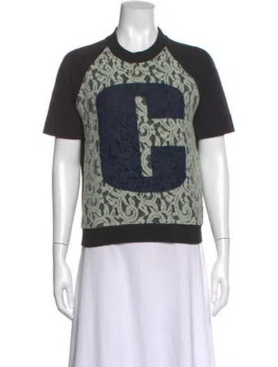 Pre-owned Carven Lace Pattern Crew Neck Top In Black