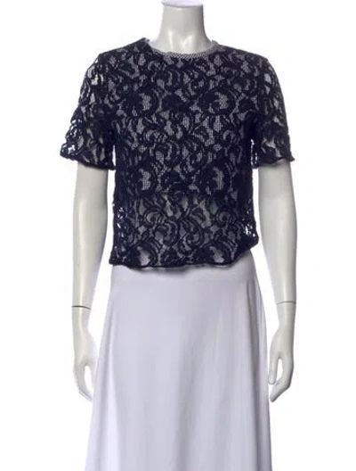 Pre-owned Carven Lace Pattern Crew Neck Top In Blue