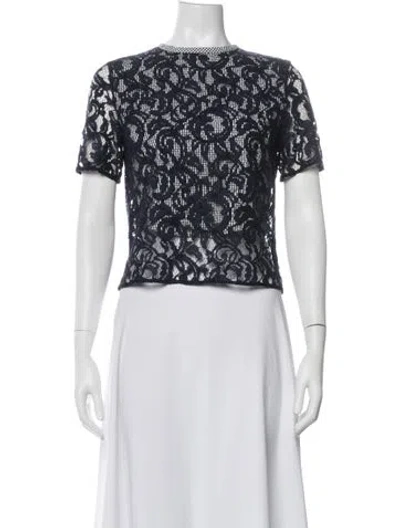 Pre-owned Carven Lace Pattern Crew Neck Top In Blue/grey