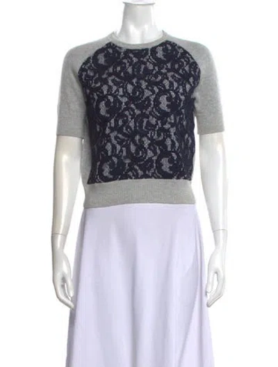 Pre-owned Carven Lace Pattern Crew Neck Top In Gray