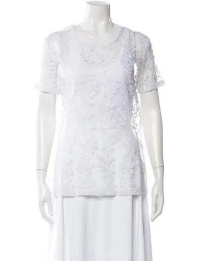 Pre-owned Carven Lace Pattern Crew Neck Top In White