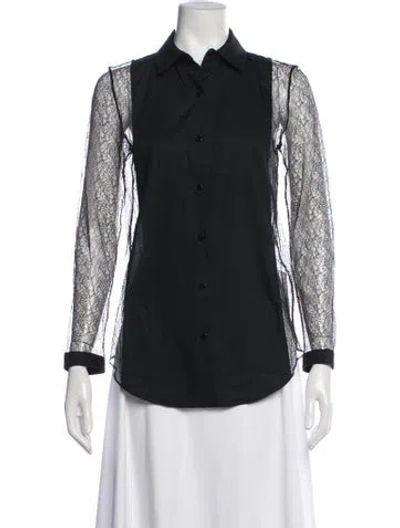 Pre-owned Carven Lace Pattern Long Sleeve Button-up Top In Black