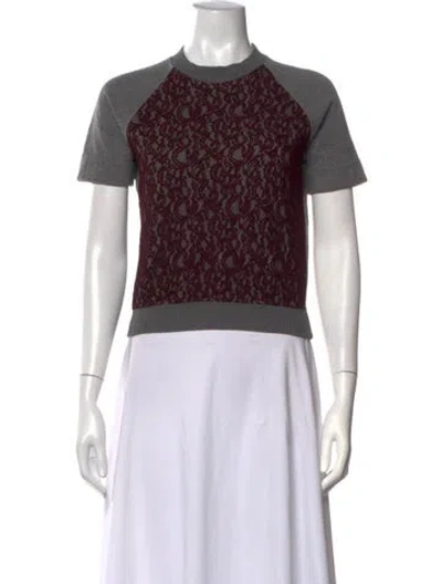 Pre-owned Carven Lace Pattern Mock Neck Top In Burgundy/grey