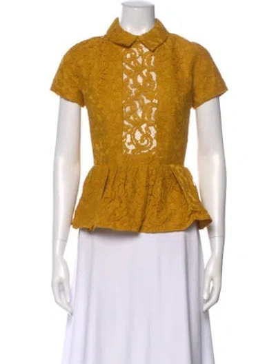 Pre-owned Carven Lace Pattern Short Sleeve Blouse In Yellow