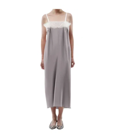 Carven Lace-embellished Pleated Slip Dress In Gray