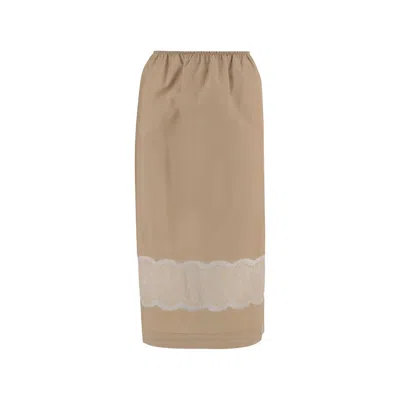 Carven Lace-panel Midi Skirt In Neutral