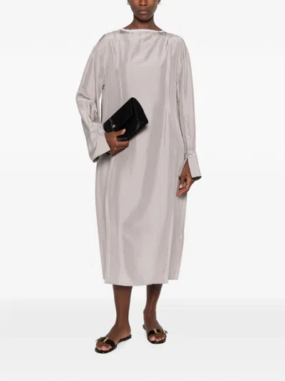 Carven Lace-trim Long-sleeves Midi Dress In Gray