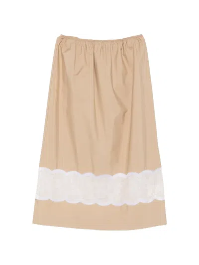 Carven Lace-trim Midi Skirt In Brown