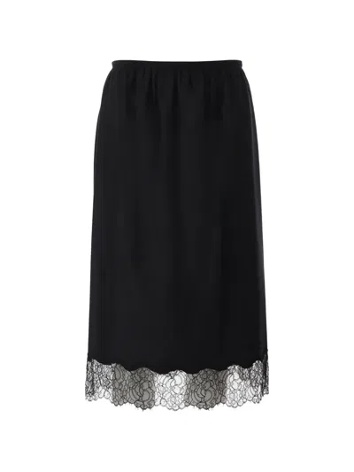 Carven Pull-on Wool-cotton-silk Midi Lingerie Skirt In Black