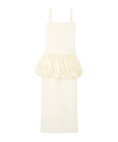 Carven Layered Grain De Poudre Wool And Gathered Satin Gown In Neutral